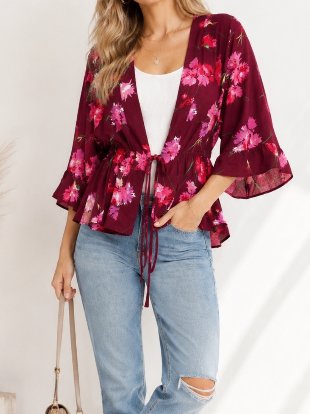 Express Floral Cinched Waist Kimono Maxie Jones ASO General Hospital Size XS P